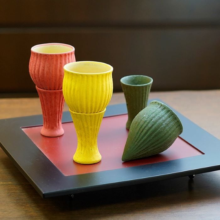 みどりようせき】黒曜石緑釉鎬彫 和飲冷酒盃 | 乃利陶窯オンライン