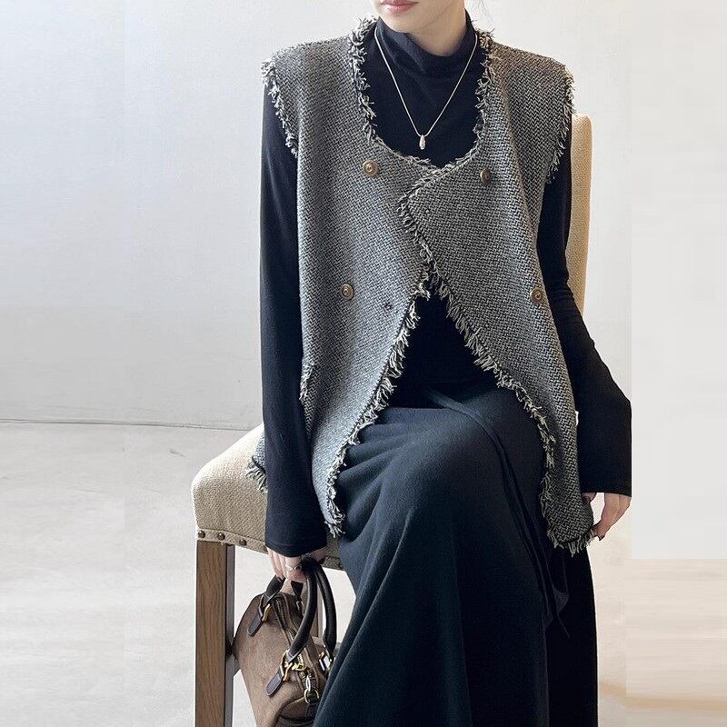 ダブルブレストフリンジベスト a0173