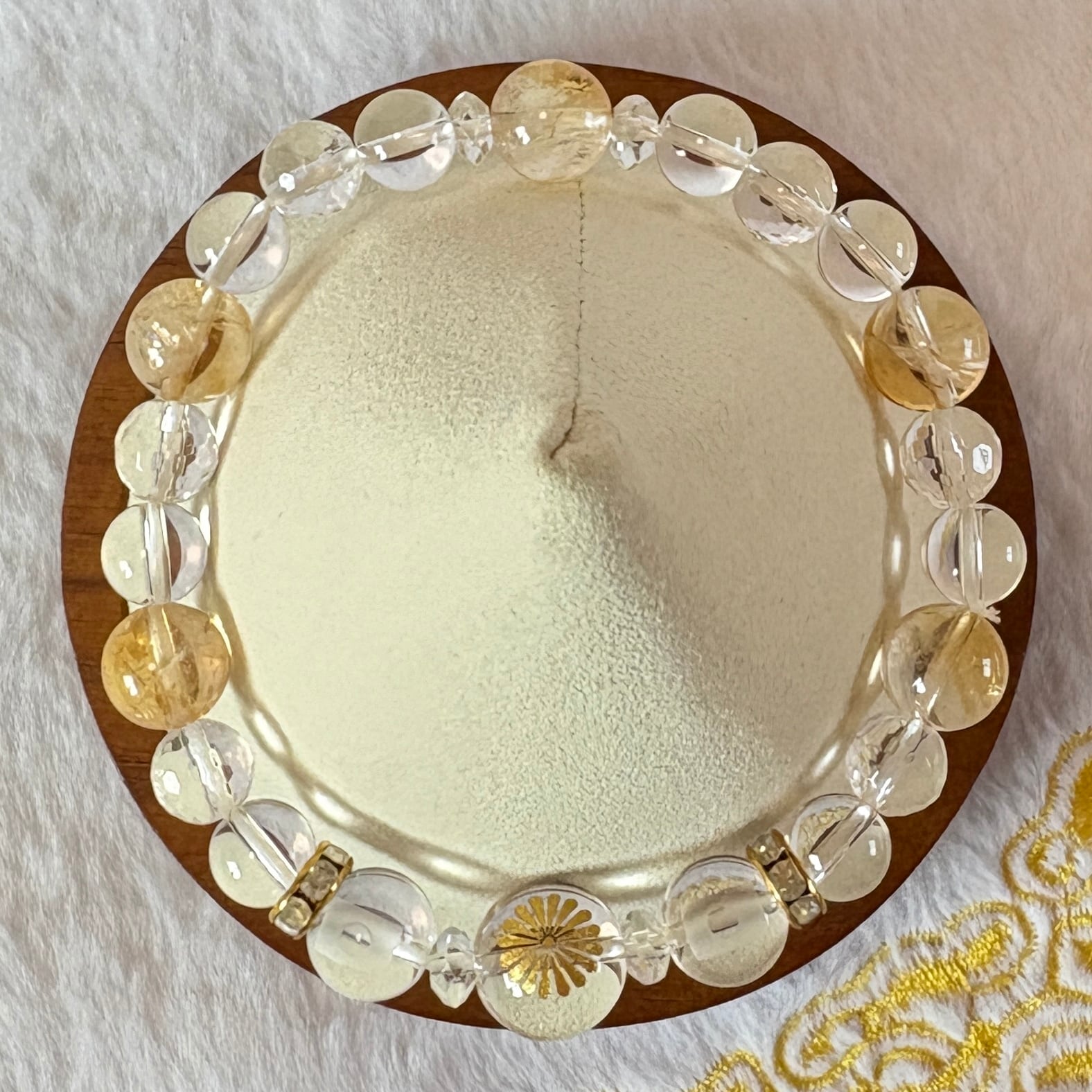 菊花紋水晶12㎜+日本国旗水晶10㎜+シトリン10㎜ 内周16.5㎝