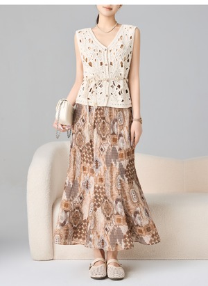 総柄マキシ丈フレアスカート 2type×2length W01331