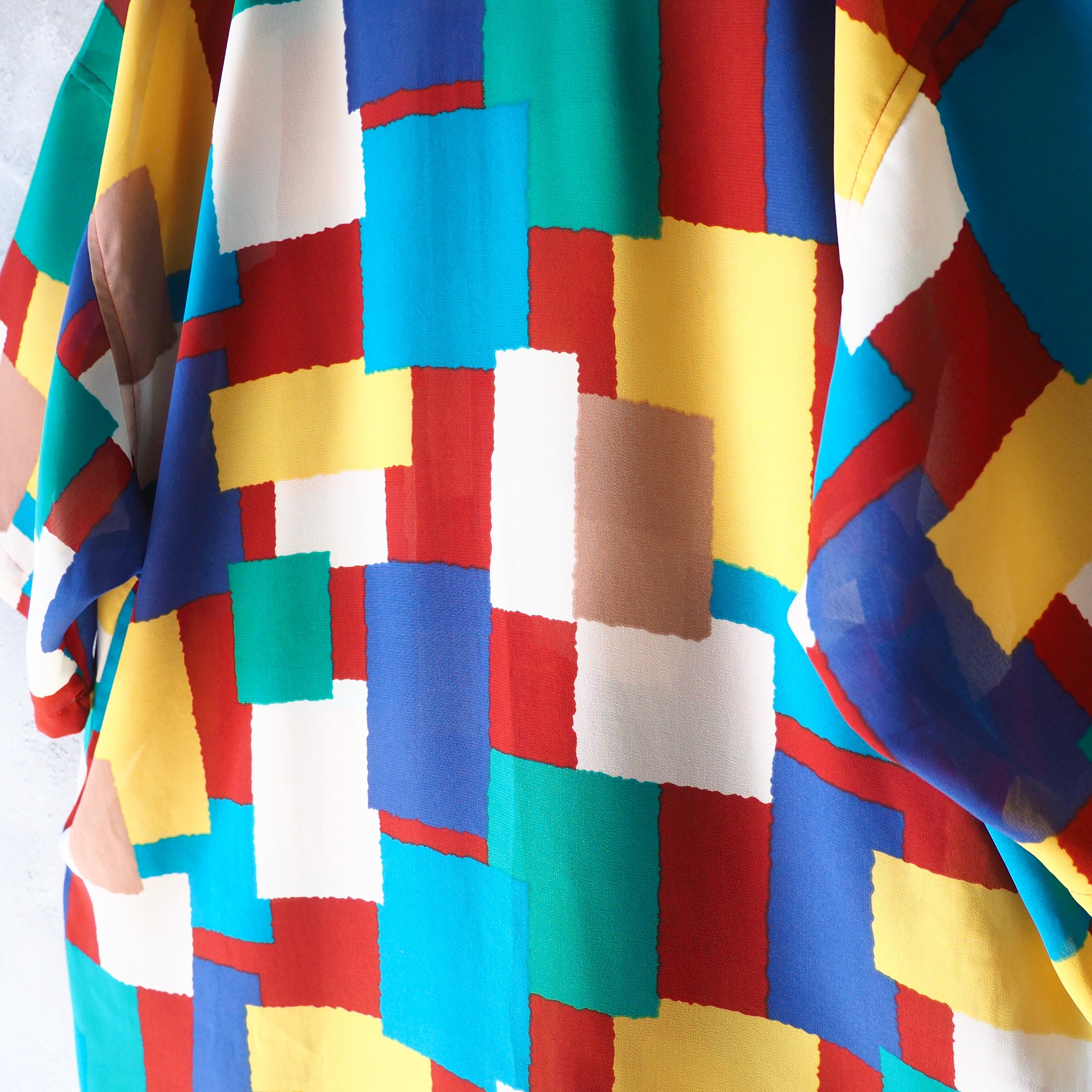 1990s Colorful Block pattern Design vintage loose SS shirt