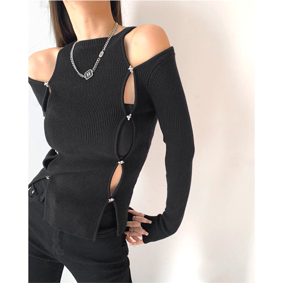 2way off shoulder knit tops/2color 