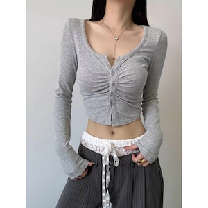 gathered button crop top la2138