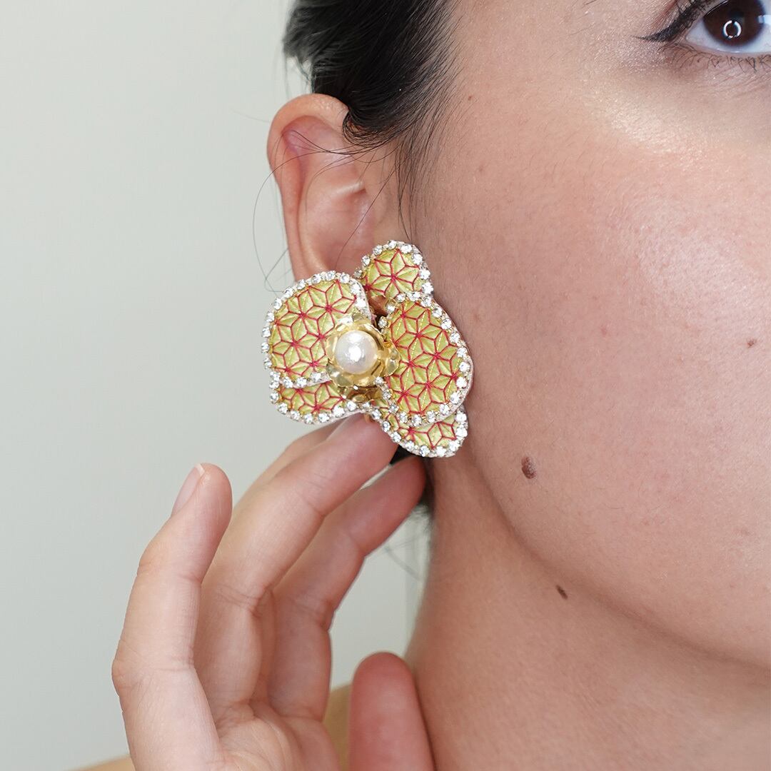 【蘭】麻の葉文様刺繍 イヤリング/【Orchid】Asa-no-ha pattern embroidery earring