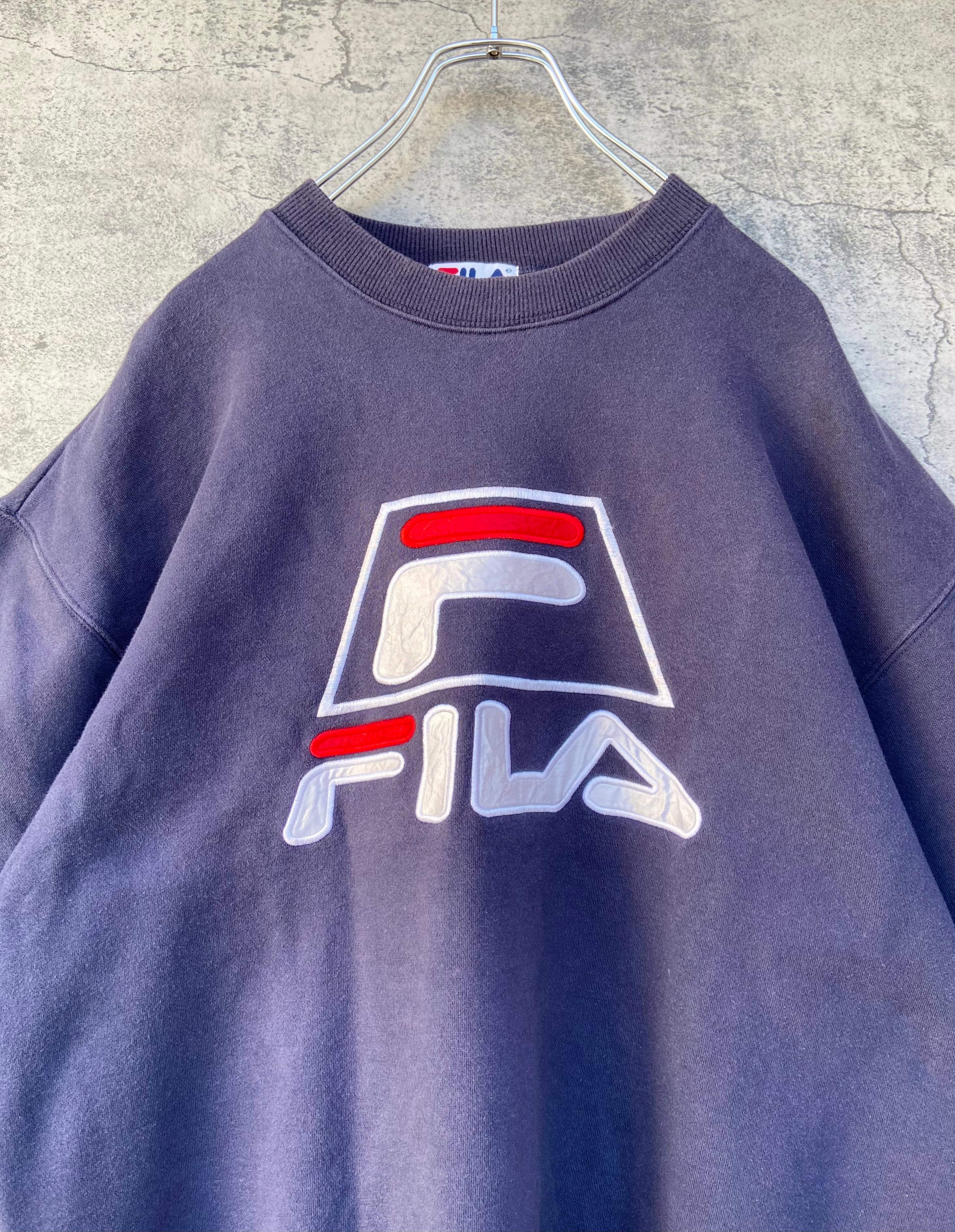 vintage 90s FILA フィラ 紺 スウェット 刺繍ロゴ ネイビー