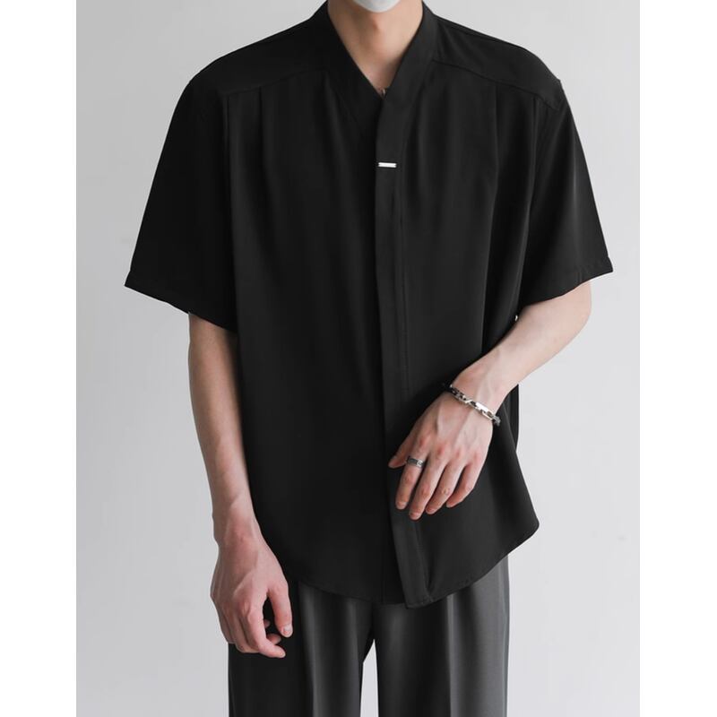 band collar hidden placket straight silhouette shirt mr0041