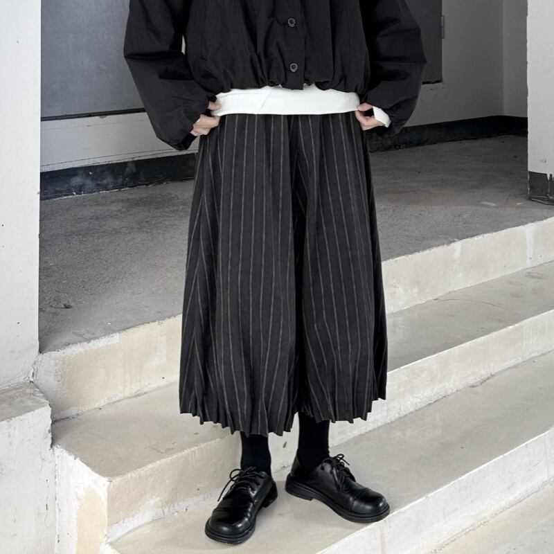 Stripe Cropped Hem-Pleats Pants【TR3222】