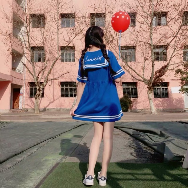 セーラー風 ワンピース ゆめかわ ブルー パープル  半袖 夏 コスプレ かわいい  韓国ファッション
