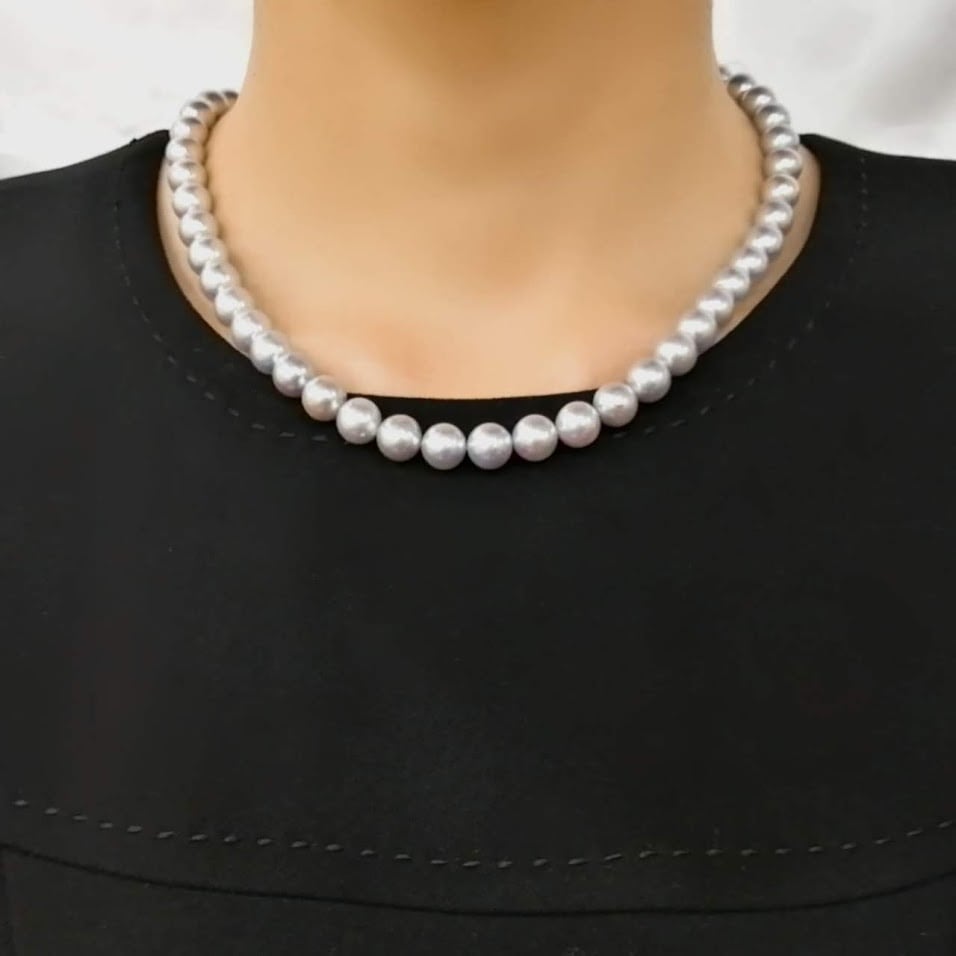 グレーあこや真珠パールネックレス（染め） 8.0~8.5㎜ 商品番号