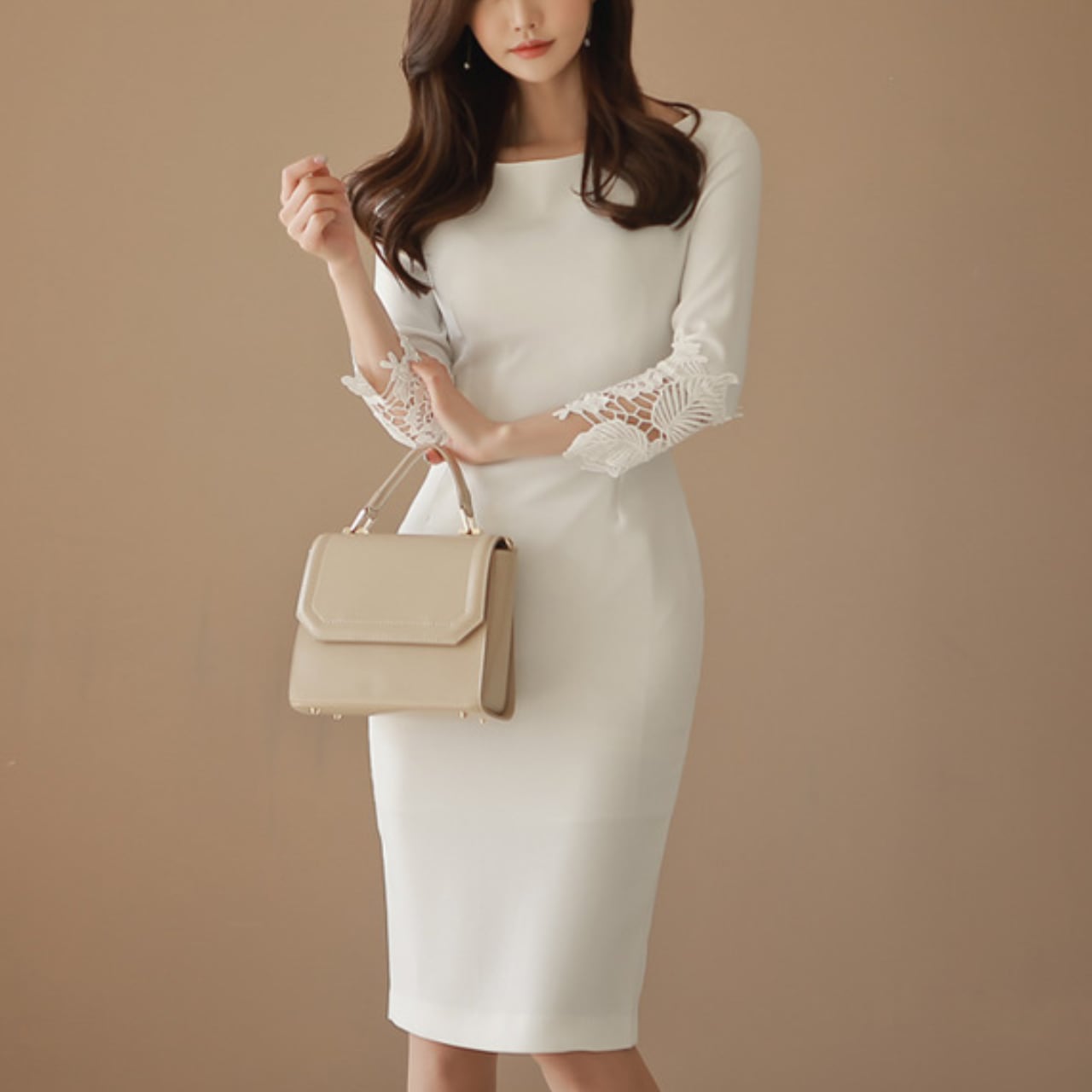 フレア レース スリーブ ミディ ドレス