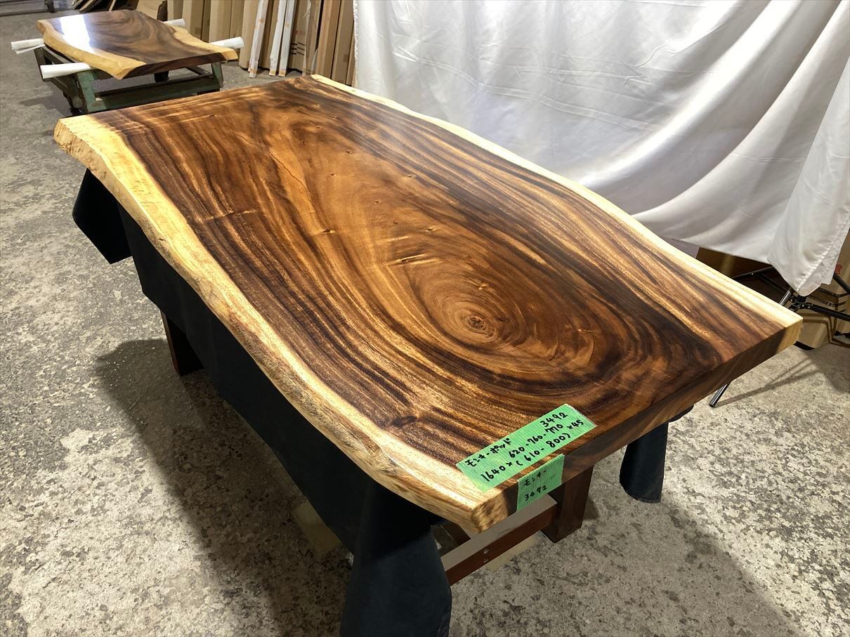 モンキーポッド3492 一枚板無垢 乾燥材 1640x620-760-770x45mm カウンター センターテーブル ダイニングテーブル