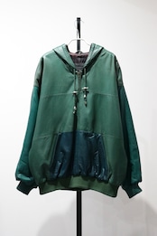 SAXONY green leather hooded half zip jacket