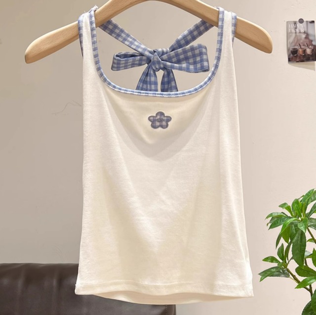 レディース トップス インナー 袖なし ノースリーブ タンクトップ ホルターネック リボン かわいい おしゃれ レトロ ラフ ガーリー 存在感 ラブリー キュート ベーシック アクティブ ナチュラル フラワー チェック 格子柄 ワッペン ワンポイント 春 夏 秋 ロングシーズン 学生 デート お出かけ 旅行 海 プール ビーチ 公園 女子会 バカンス ショッピング コンサート ライブ フェス 韓国 オルチャン プチプラ 普段使い 着回し モテ インスタ映え S M L オフホワイト ベーシックカラー