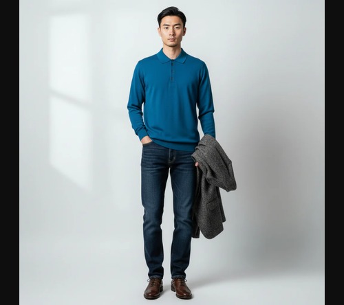 【ニットポロ】Drumohr　ドルモア　長袖　スカイブルー