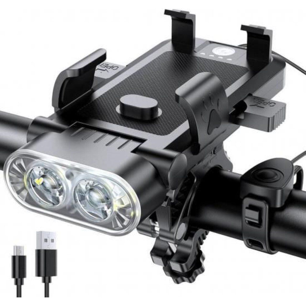 自転車 LEDライト ブラック 多機能 IPX6防水 USB充電式 3000mAh 大容量 3調光モード 4in1 高輝度