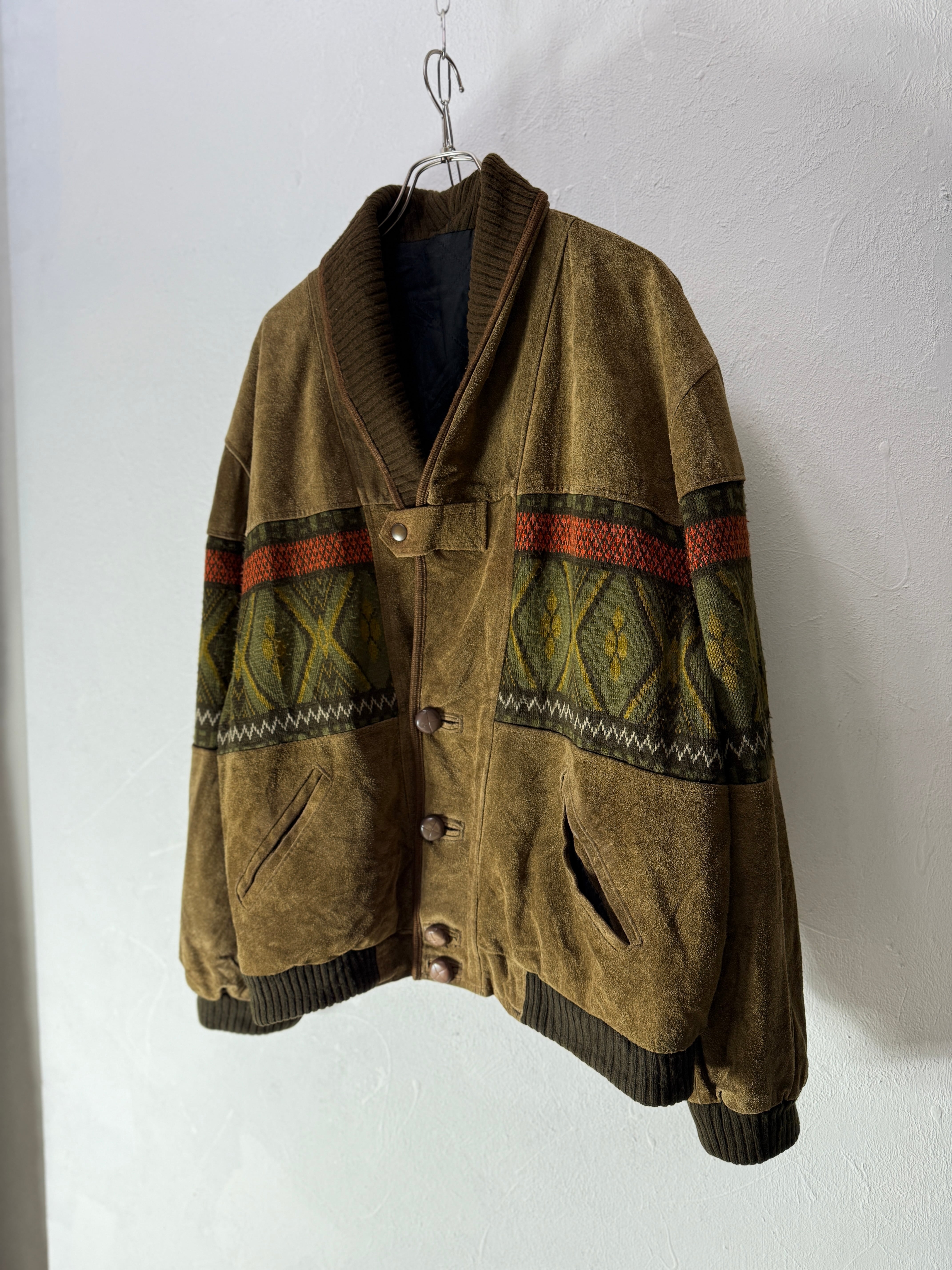 90’s Euro Suede × Jacquard Panel Jacket