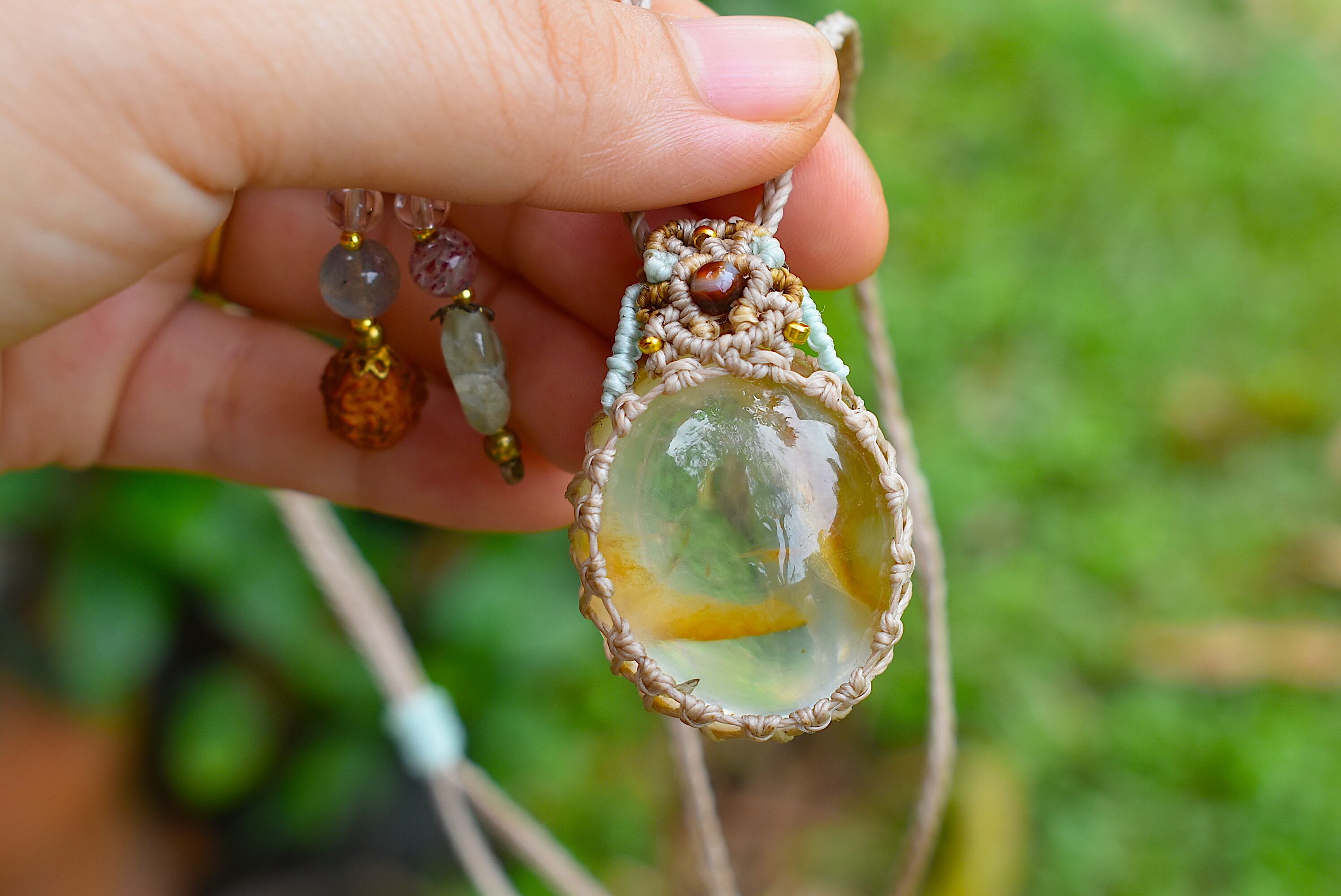 イエローマーブル★ガーデンクォーツ マクラメペンダントgarm073