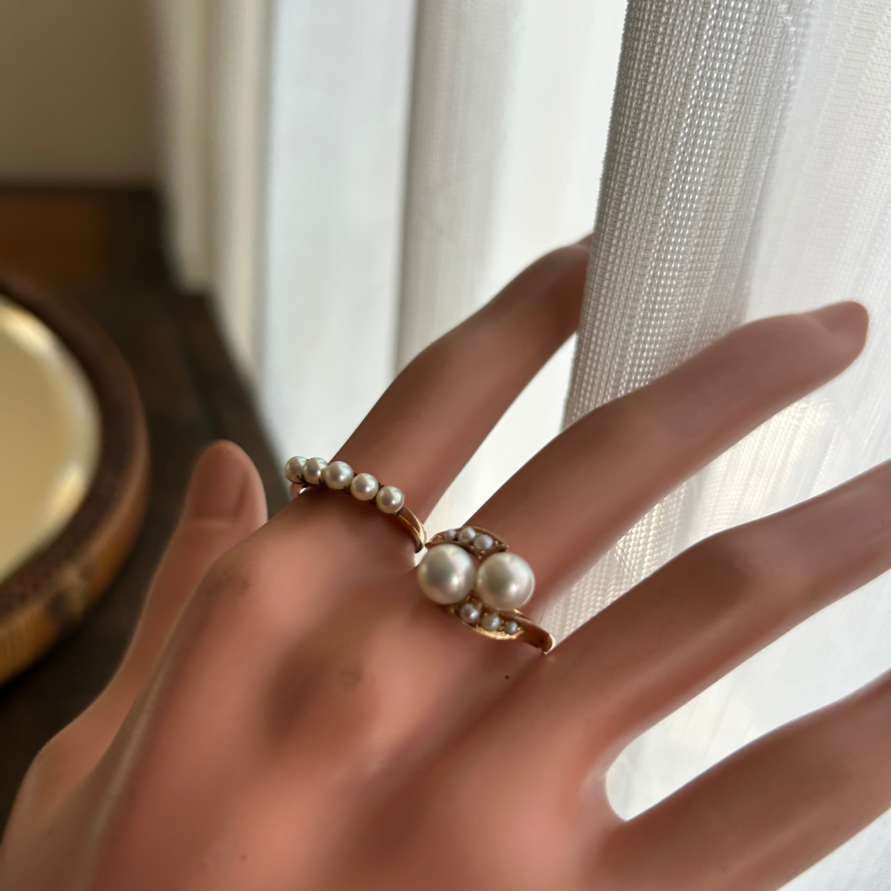 ヴィンテージ　18金美珠アコヤと芥子のトワエモアリング