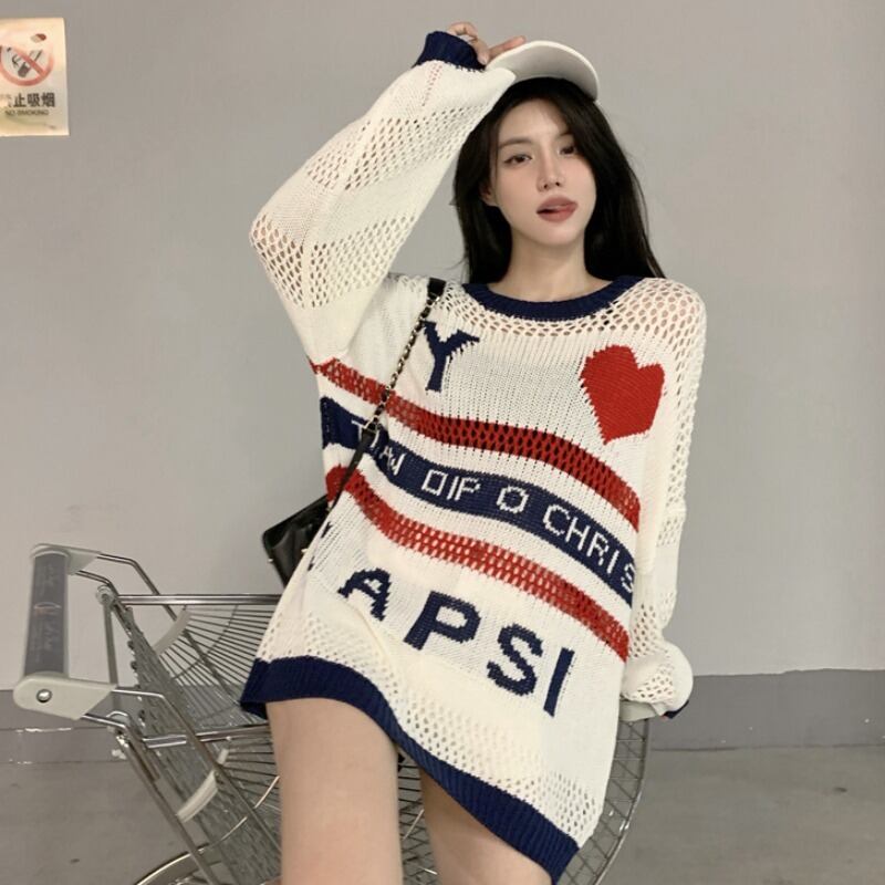 オータムスタイル薄手ニットセーター レディースルーズブラウス トップス ロング 秋物 ハンチェンe90780034703