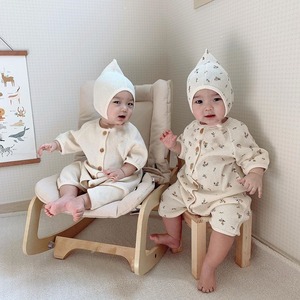 【春作】帽子付きシンプルor花柄ワッフルオールインワン　全2色