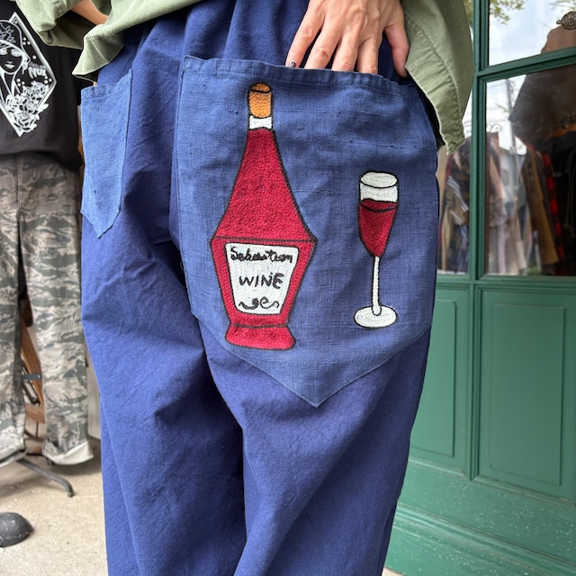 Antique French Lien Dyed Pants (Wine Embroidery)