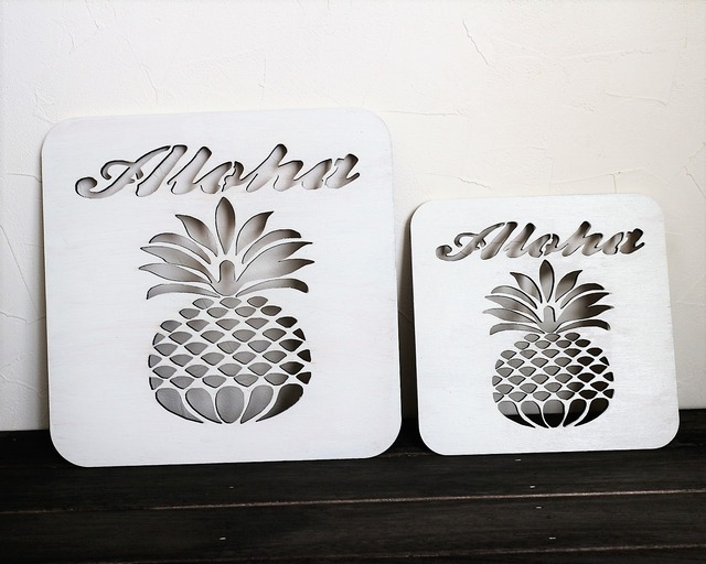 Alohaパイナップルウォールアート　セット　（S＆M）ホワイト　ハワイアンインテリア雑貨　軽量インテリアパネル