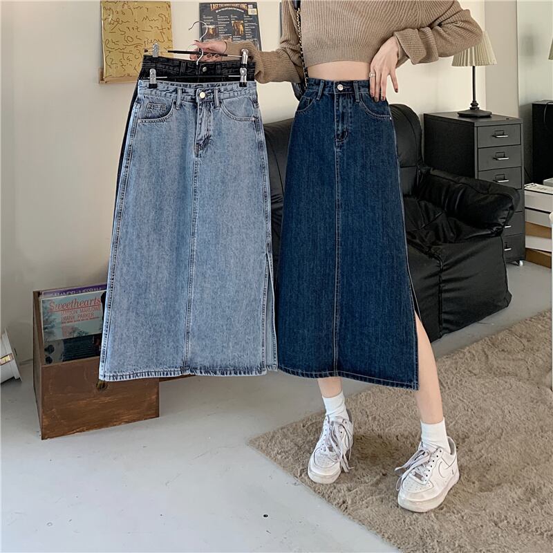スカート レディース デニムスカート ロングスカート ミモレ丈 ミディアム丈 Aライン スリット ハイウエスト デニム かわいい 大人可愛い シンプル カジュアル 大人 上品 おしゃれ ナチュラル こなれ感 キュート ガーリー 個性的 S M L XL 無地 オールシーズン 10代 20代 30代 40代 通勤 学生 通学 デート お出かけ 女子会 着回し 普段使い 送料無料 韓国系 ファッション コーデ スタイル 楽ちん モテ 体型カバー トレンド 流行 インスタ映え ブルー ライトブルー ブラック