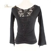 社交ダンス 衣装 スタンダード トップス レッスンウェア レディース 黒 ラインストーン レース 長袖 花柄 ブラック系 練習着 シック 上品 トップス 社交ダンスウェア シンプル 黒系 おしゃれ デザイン フォーマル 衣装 ブラック ドレッシー イベント用 ダンス衣装 レッスン用 長袖トップス 上着 カジュアル 薄手 練習用 着やすい カッティング フィット感 レディースファッション ストレッチ素材