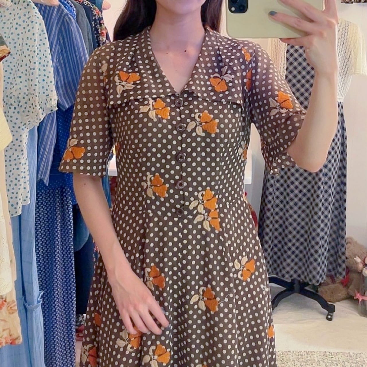 fruit embroidery brown dot one-piece