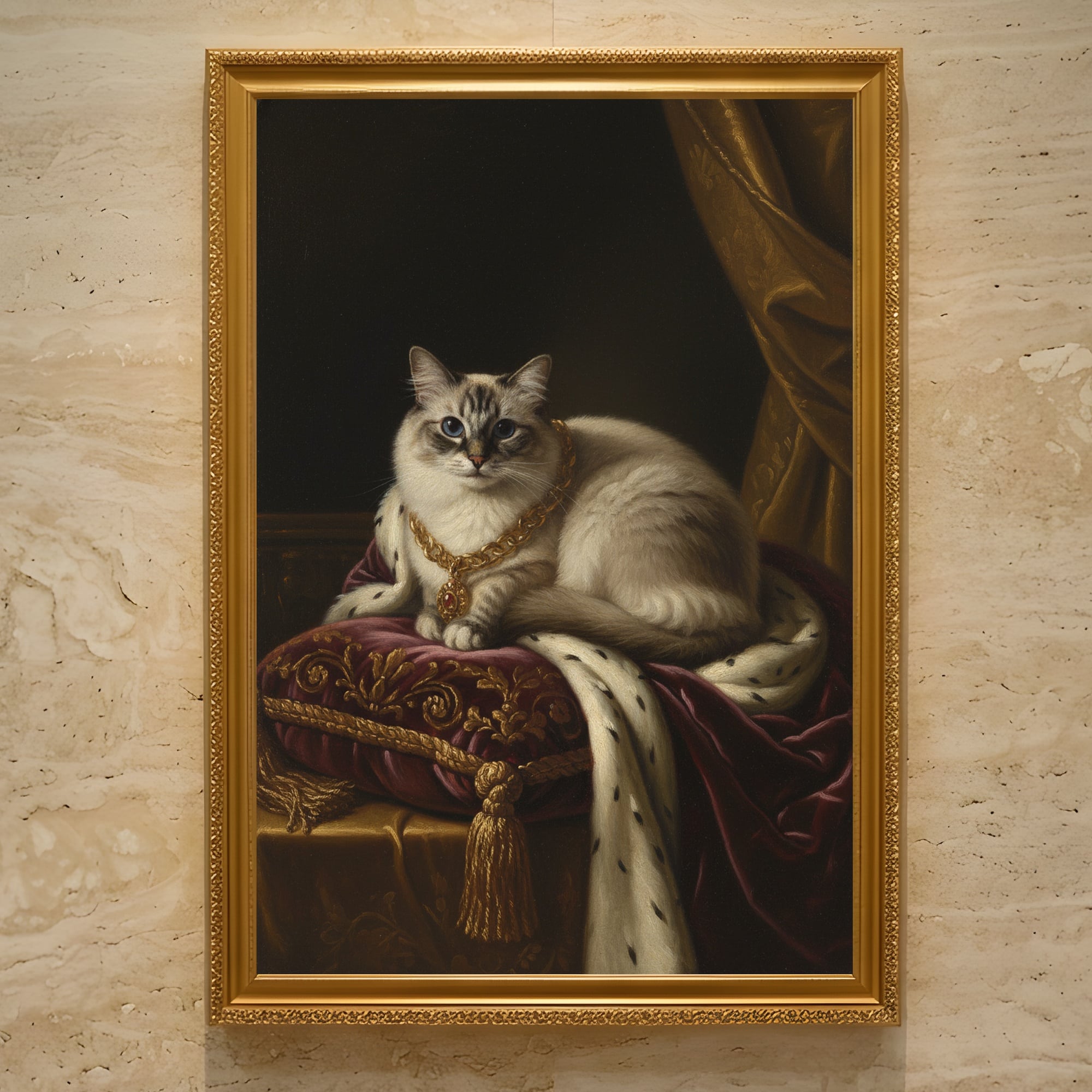 「ラグドール　イン　花畑」　猫、絵画 猫（ラグドール）のルネサンス風肖像画 油絵風アートA3額装インテリア