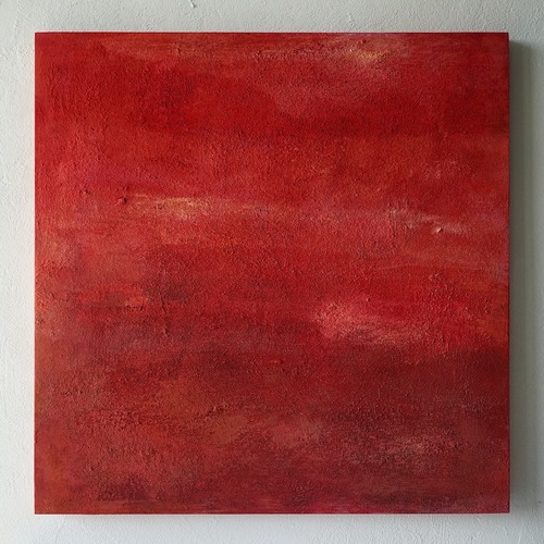 深まる秋を想わせる深く赤いインテリアアート（Autumn Red #53004）珪藻土＋アクリル絵具 原画