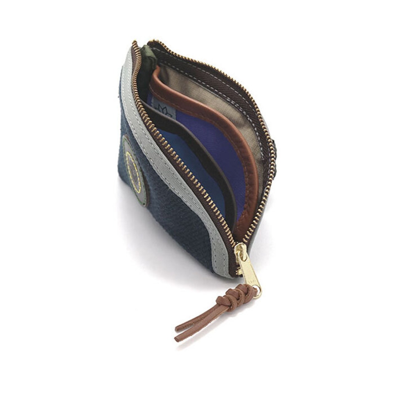 ポケット財布 / Harf & Harf knife-shape pocket wallet /ネイビー ＆ ダークブラウン レザー