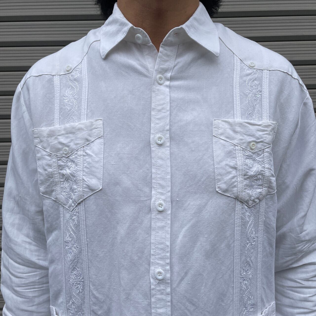 D'Accord リネン 長袖 ピンタック キューバシャツ メンズXL 古着