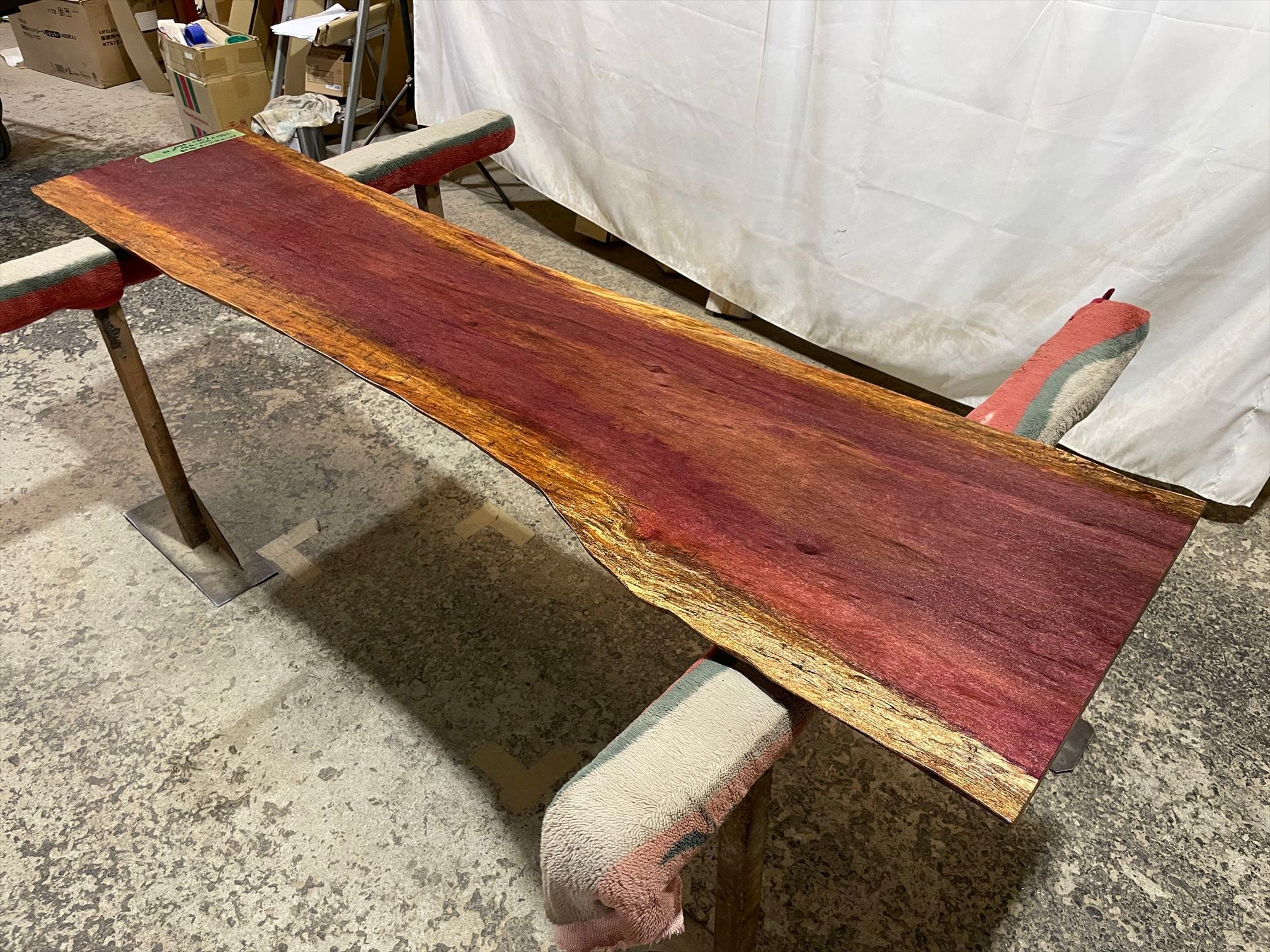 パープルハート9128 一枚板無垢 乾燥材 1920x430‐490x25mm カウンター