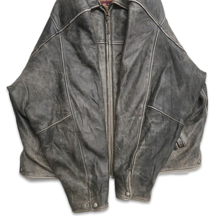 古着 cou・ture 本革 レザージャケット ブルゾン ブラック？ 表記：XL