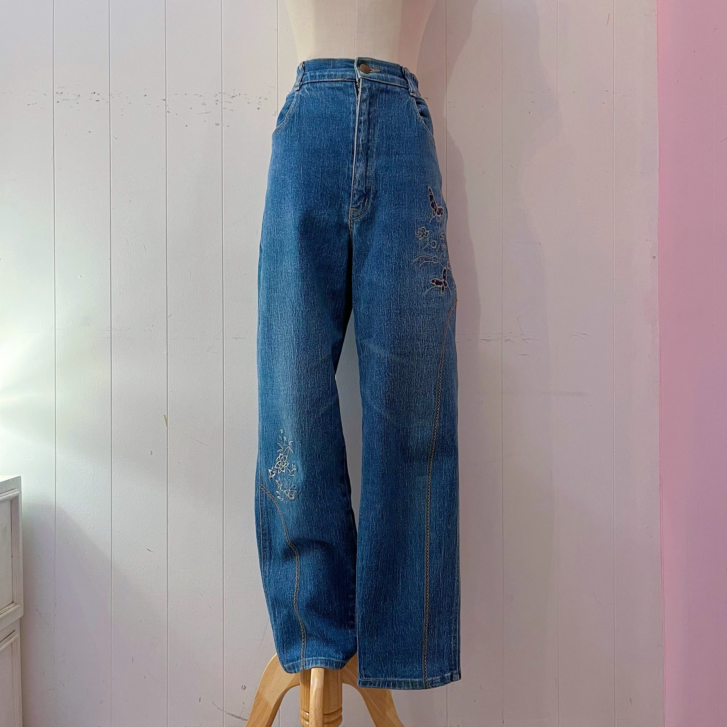 butterfly embroidery denim pants