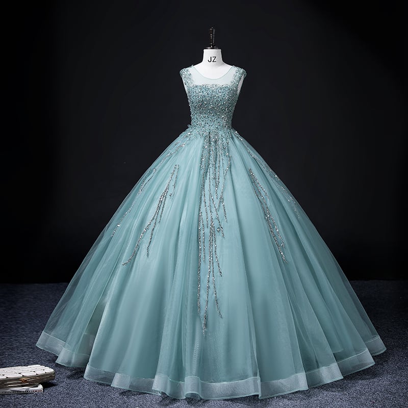 ビーズ刺繍チュールドレス D0255