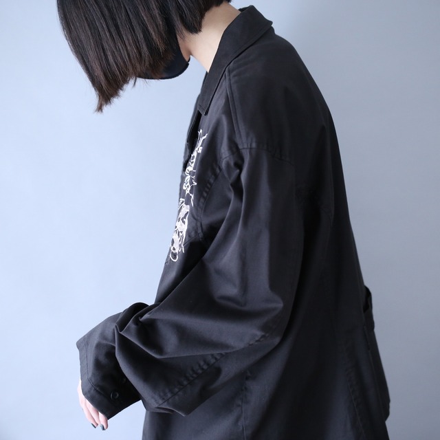 ”花×刺繍" sequin decoration design 3b box silhouette black mode jacket