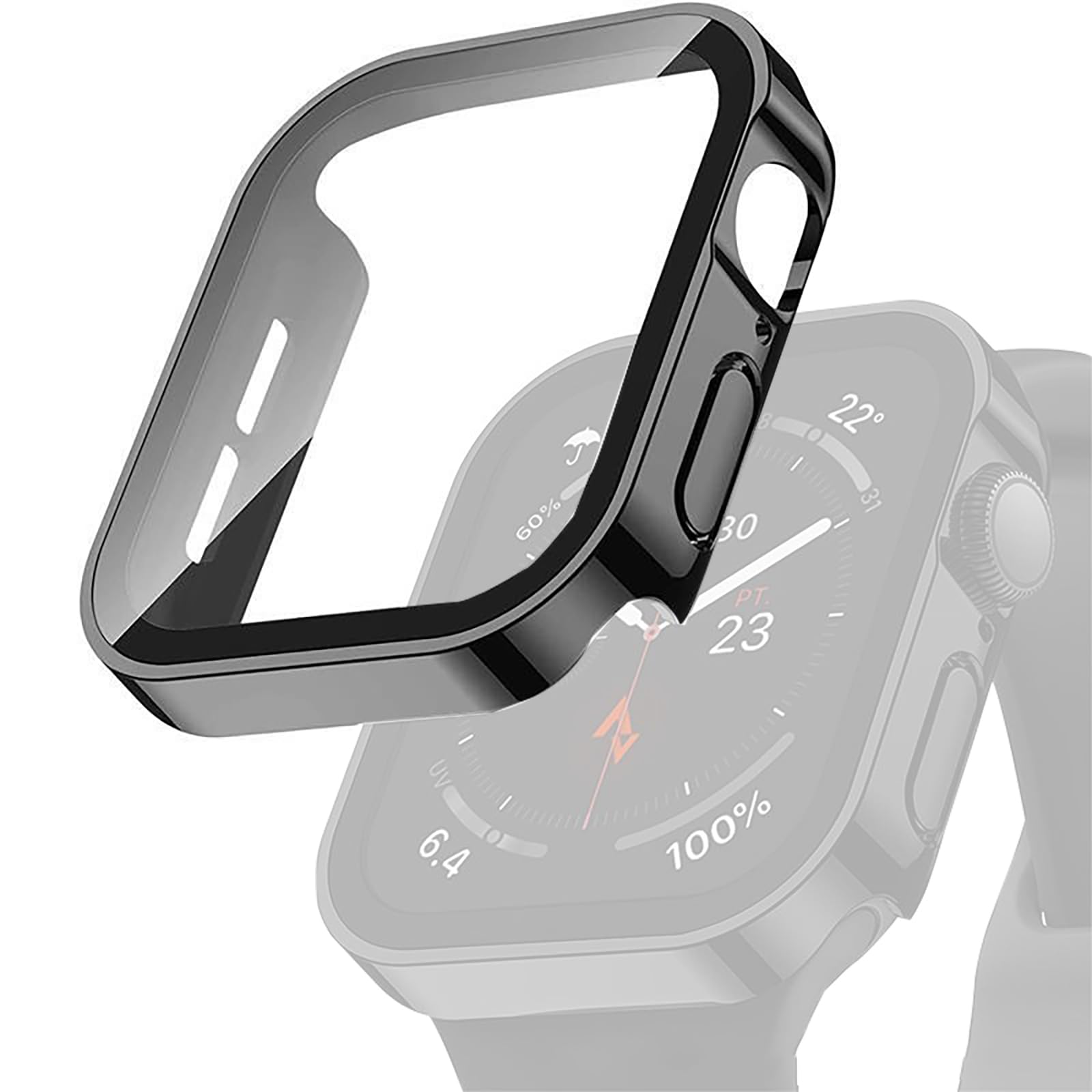 【数量限り】Akkerds アップルウォッチ 防水 カバー 対応 44mm ケース 前後の保護 PC+ガラス素材 高透過率 装着簡単 脱落しやすい 耐衝撃 44mm SE 黒