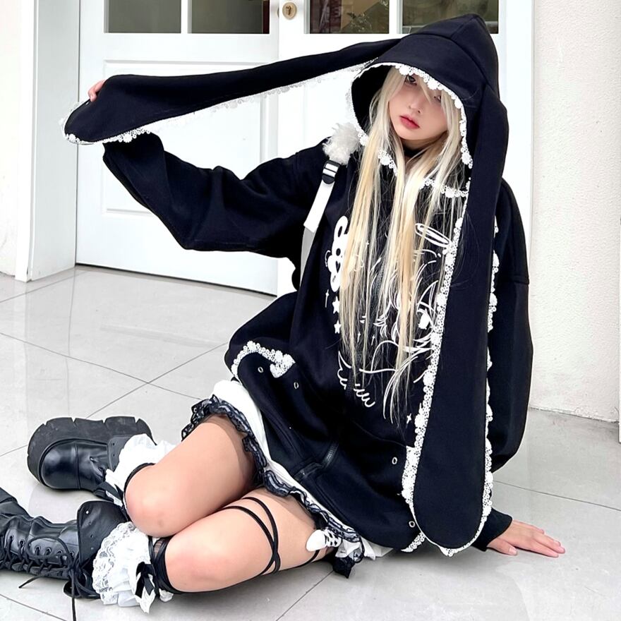 PUTUMAYO 半袖 リベンジパンダパーカー フーディー Y2K ゴスロリ PUTUMAYO 半袖 リベンジパンダパーカー フーディー Y2K ゴスロリ