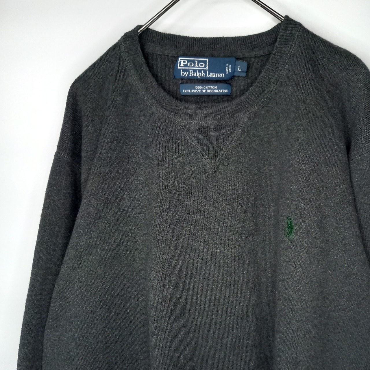 ラルフローレン　クルーネック　スウェット　セーター　ガゼット　無地　グレー　L
