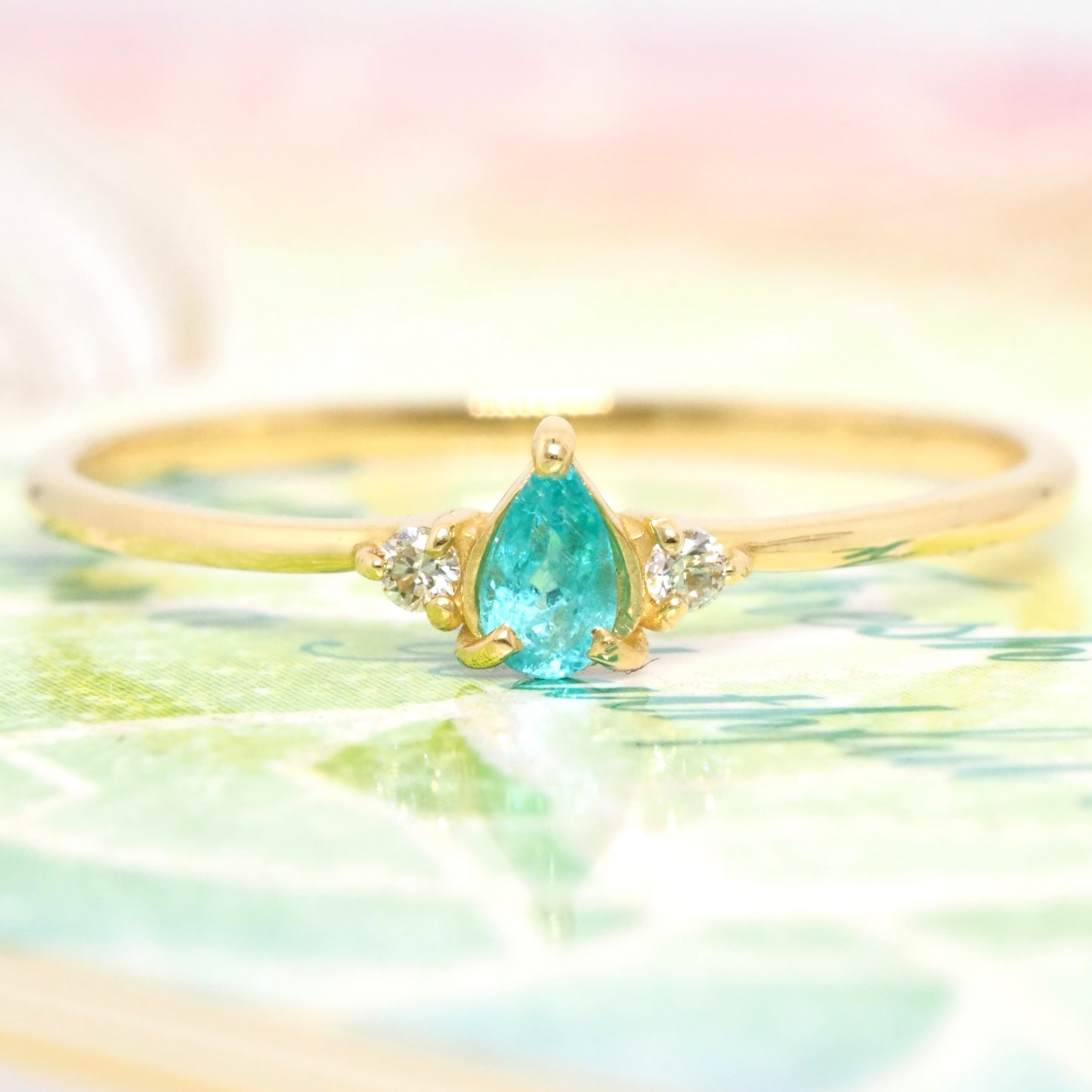 パライバトルマリン ブラジル産 リング 0.1ct D0.02ct k18 CGL産地 