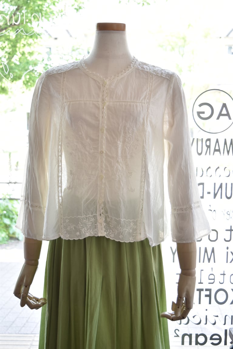 Bon vieux temps(ボンヴュータン) 24S/S 7分袖前開きレース 