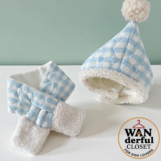 【犬用アクセサリー】ライトブルー 帽子＆マフラーセット｜小型犬・中型犬用 1149