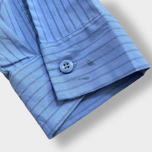 【BREEZE WEAVE】MEXICO製 ワークシャツ ストライプ 企業ロゴ 企業系 三菱ロジスネクスト 長袖シャツ ワッペン XL相当 ビッグサイズ US古着