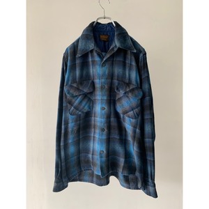 70's open collar shadow check wool shirt