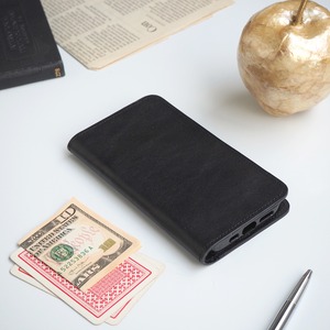 手帳型 iPhoneケース（ブラック）　牛革 TPUソフト