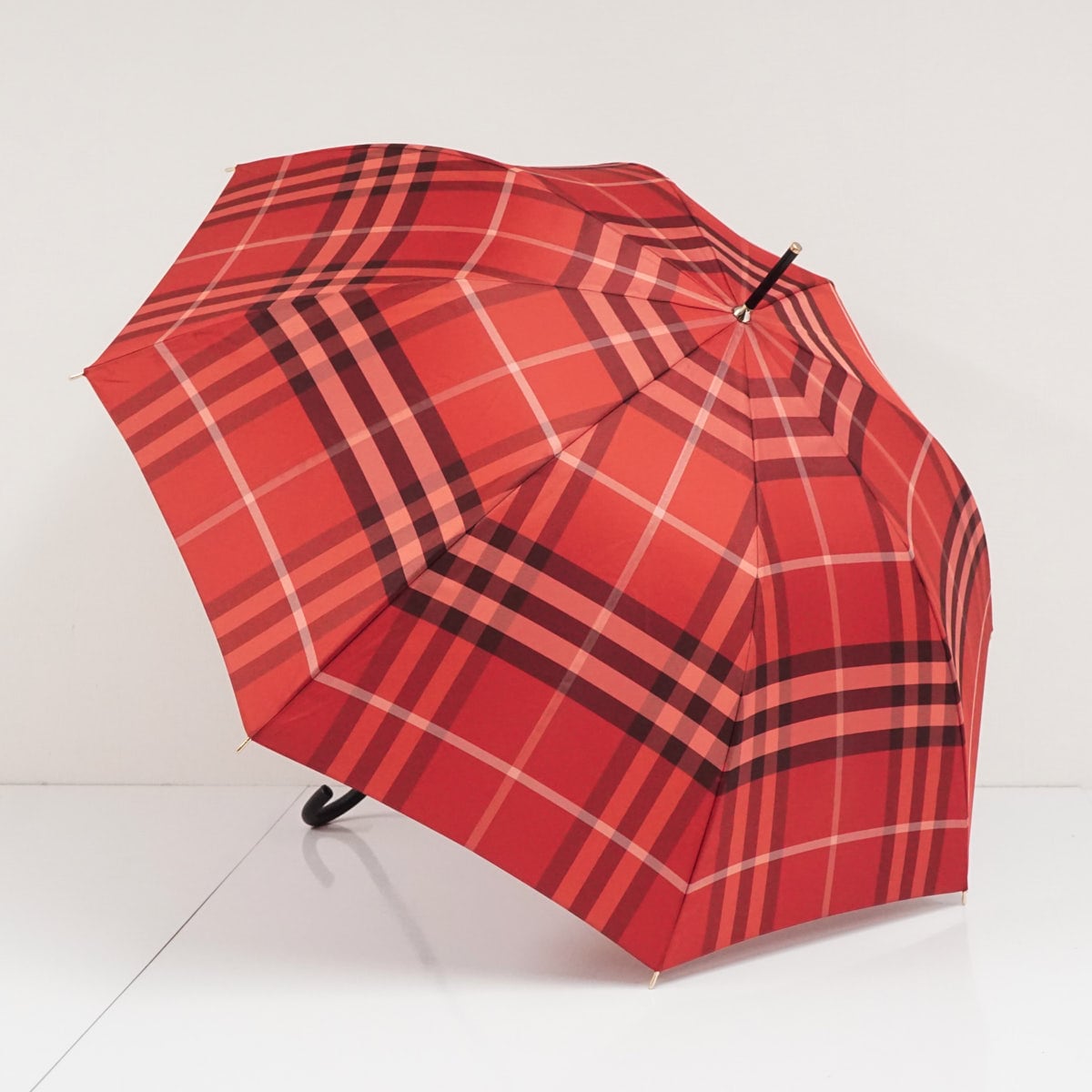 Burberry バーバリー　雨傘　チェック　ボルドー　レッド 傘 BURBERRY バーバリー USED美品 チェック レディース レッド
