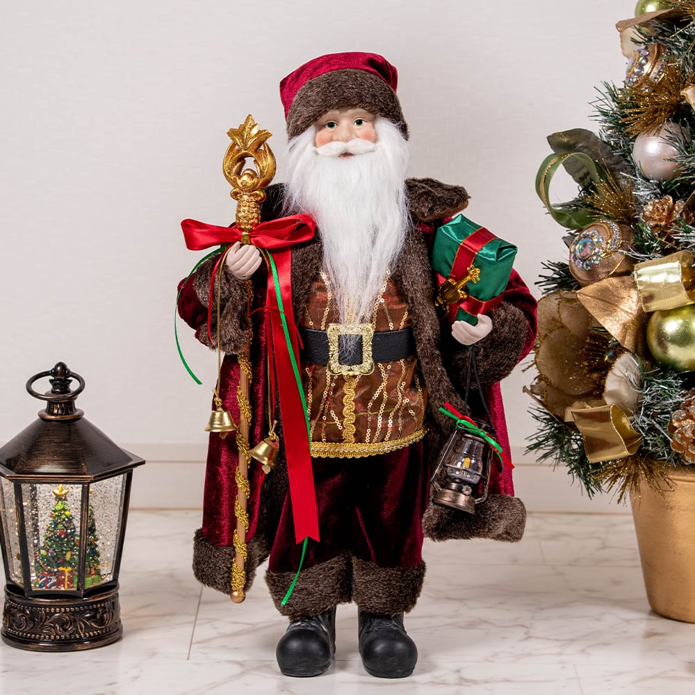 クリスマス置物 樹脂製 サンタさんオブジェ ピンク クリスマス
