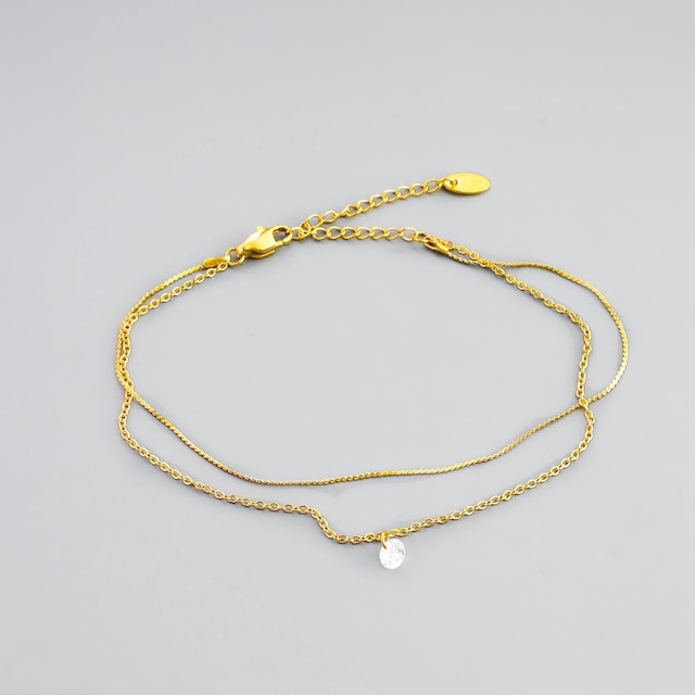 316L stone double chain anklet  #a06